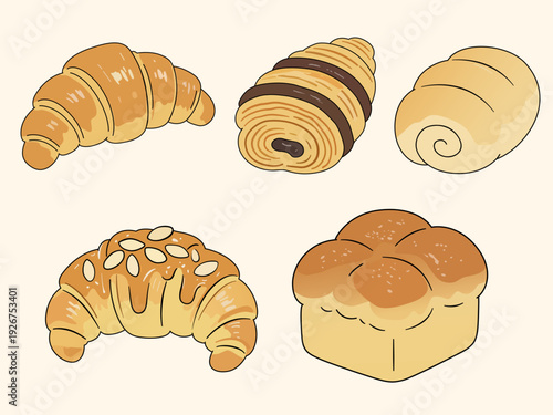 Bakery pastry set illustration for menu