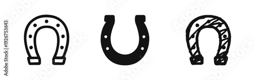 Lucky Horseshoe Icon Set in Outline, Filled, and Hand-Drawn Styles for Good Fortune Concepts
