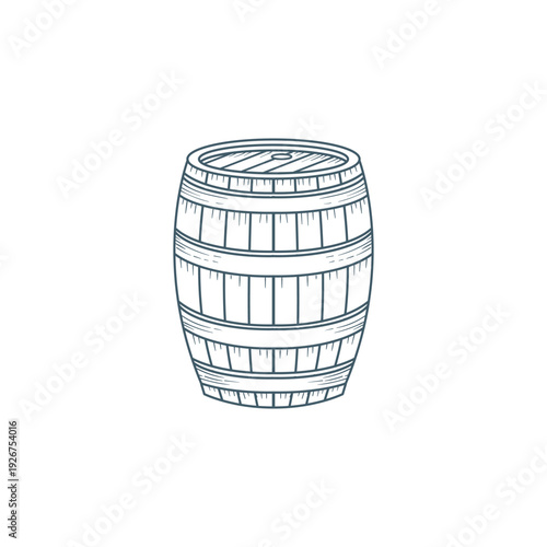 Vintage Wooden Barrel Illustration In Hand Drawn Style