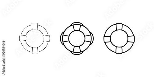 Lifebuoy icon set, life preserver ring sign, life saver float vector line art illustration on isolated background for web and app