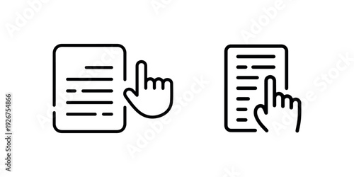 Hand icon pointing to document, signifying selection, clicking, interaction, decision making, user choice, document selection, digital interface, call to action, human interaction with paper