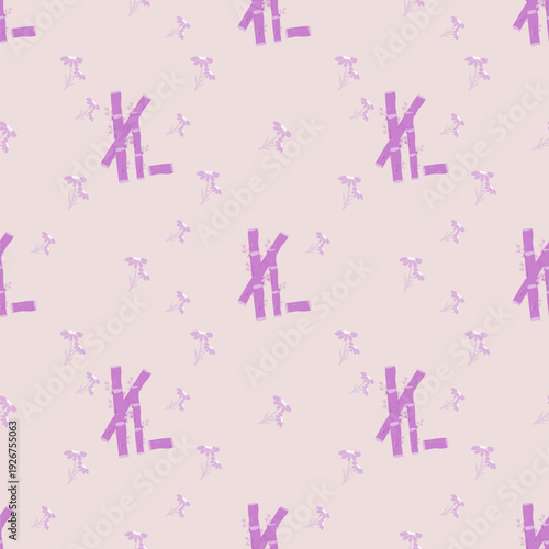 Purple bamboo and small floral seamless vector pattern on soft pastel background. Elegant repeating textile design perfect for fabric, wallpaper, wrapping paper and surface pattern projects.