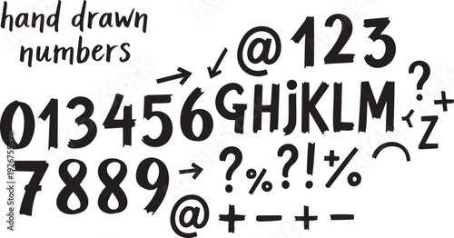 Handwritten Sketchy Numbers Letters Symbols Punctuation Typography Isolated background