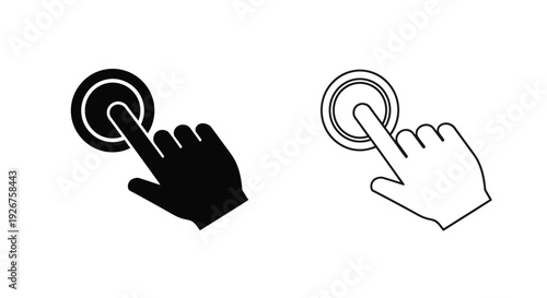 Hand pressing a button depicted in black and white silhouette