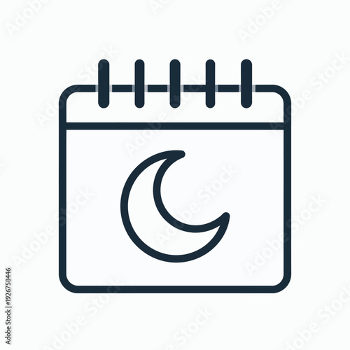 Calendar Icon with Crescent Moon Symbol.