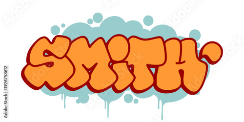 Smith Artisan Profession Graffiti Throw Up. Bold Red and Orange Bubble Lettering with Drip Effect for Metalwork Identity and Urban Branding.