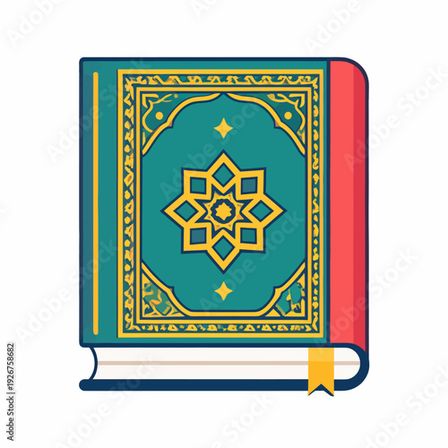 Islamic Holy Book Quran with Ornate Cover and Bookmark.