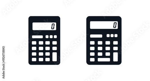 Two black calculators displayed against a white background silhouette