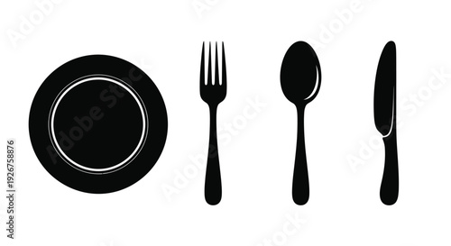Black flatware and plate arrangement presented in a striking silhouette