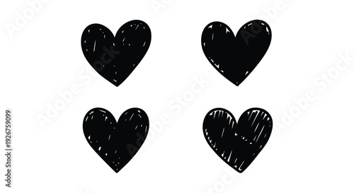 Four hand drawn heart shapes against a plain white background silhouette