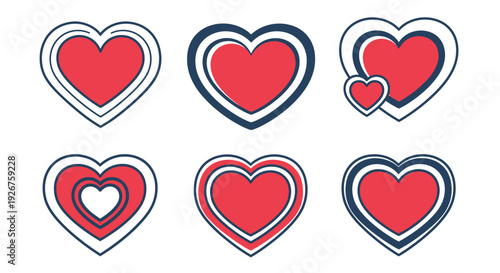 Nested hearts in red and blue a layered design silhouette