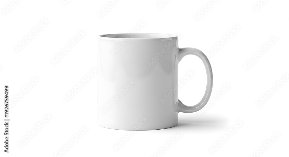 Fototapeta premium Empty White Ceramic Mug with Smooth Glossy Finish on Plain Light Background