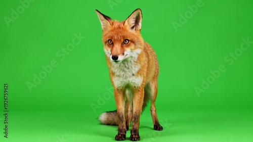 Captivating Red Fox Stands Proudly Against Vibrant Green Background in Studio Setting