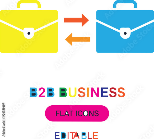 B2B Business Exchange Flat Icons Illustration with Briefcase Transfer Arrows, Corporate Trade Partnership and Professional Services Concept Editable Vector Design