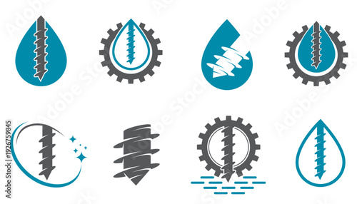 collection of water well drilling isolated on white background