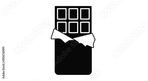 A broken chocolate bar depicted as a stark black silhouette