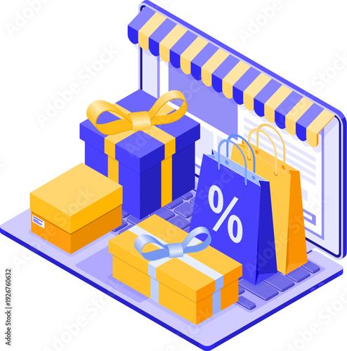 Isometric Online Internet Shopping