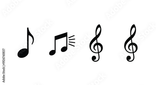 Musical notes and symbols presented as a stark black silhouette