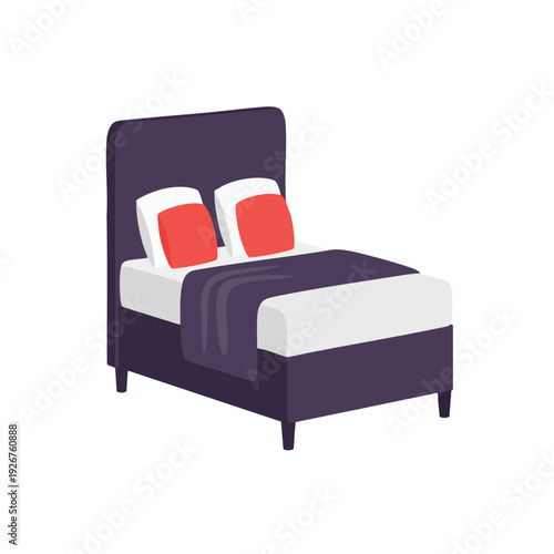 Cozy Bedroom with Purple Bed and Red Accent Pillows