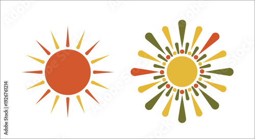 Geometric sun designs with varying ray patterns a striking silhouette