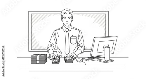 Man Working at Office Desk.