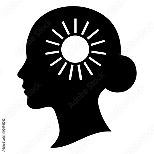 Mental health awareness head silhouette with sun rays mind icon