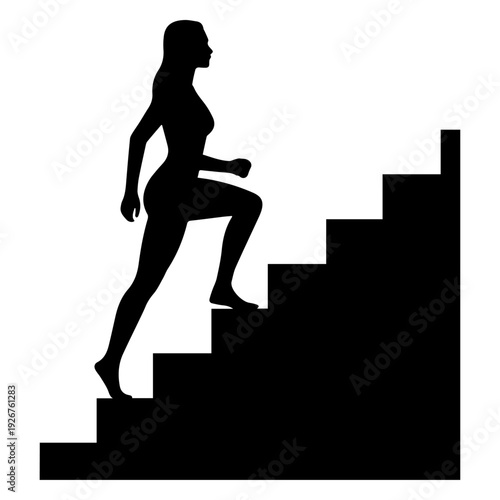 Woman climbing stairs silhouette icon for fitness and progress concept