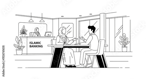 Man using digital tablet in bank.