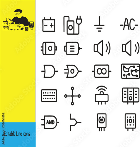 Digital Circuit and PCB Components Icon Set for Technology Design