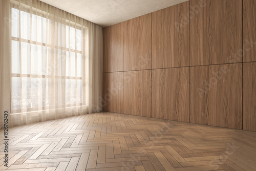 Mid century style conceptual empty interior room 3d illustration