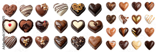 Set of Delicious Dark Chocolate Heart Shaped Candies on transparent png background. Ai generated