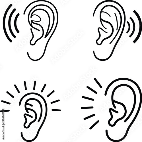 Hearing and listening icons in simple line art style