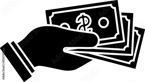Billede på lærred Black silhouette vector of a hand handing over cash vector icon