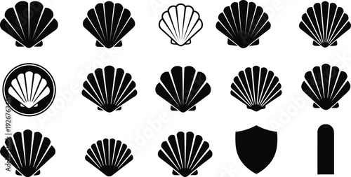 Collection of diverse seashell icons in various styles