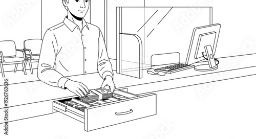 Man Working on Cash Register.