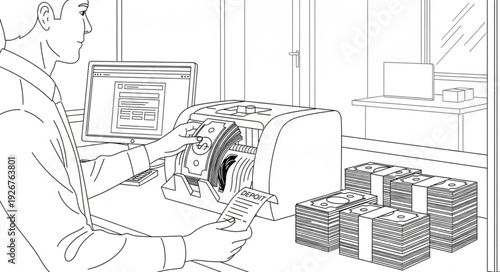 Man Working on Computer Desk.