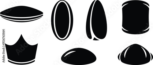 Various modern hat silhouettes in black and white