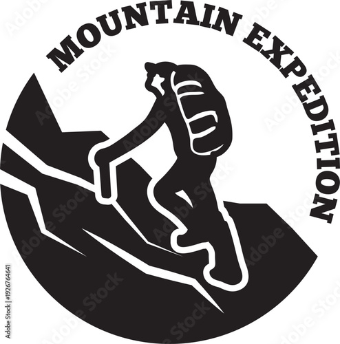 Mountain expedition label. Black extreme travel logo
