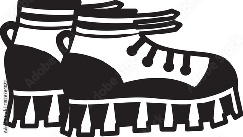 Tourist boots black icon. Hiking footwear symbol