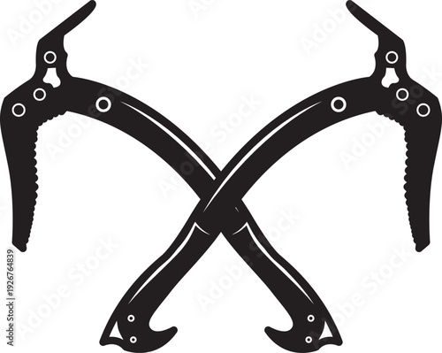 Crossed ice hammers black logo. Rock axes