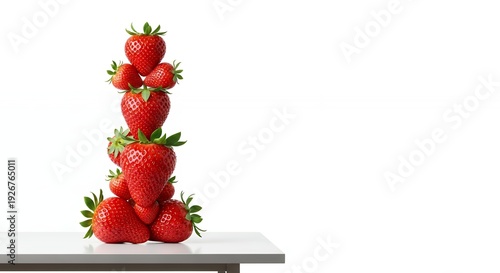 Fresh strawberries stacked on modern white table