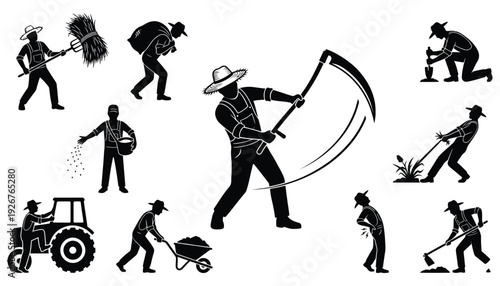 Rural Farming Activities Silhouette Vector Collection