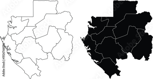 Gabon map with provinces outline and filled Africa