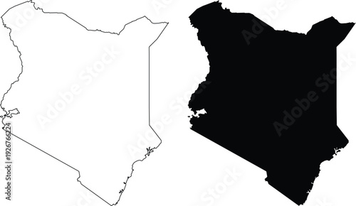 Kenya Outline Map and Solid Map silhouette black