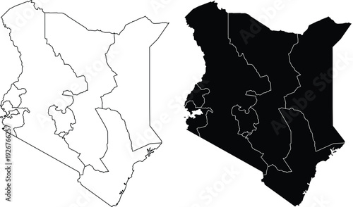 Kenya Map with Regions Outline and Solid Map administrative divisions