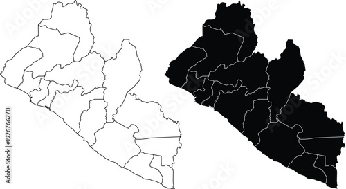 Liberia map with internal divisions and solid fill map