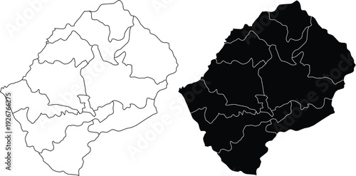 Lesotho outline map with internal divisions and solid fill map