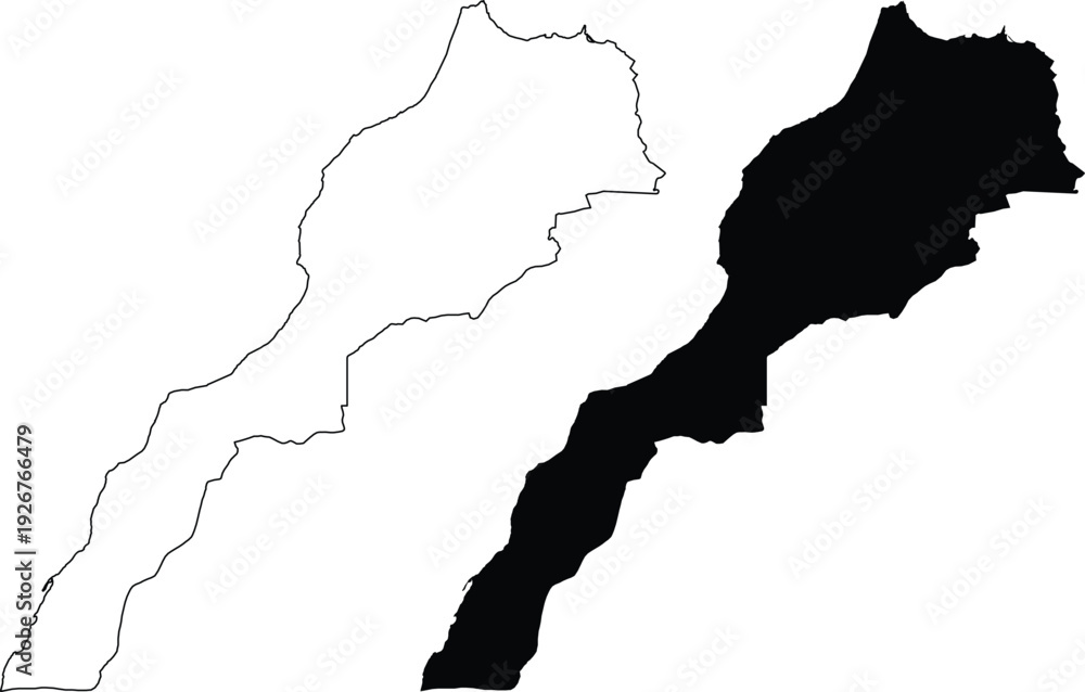Fototapeta premium Morocco outline map and solid map silhouette country
