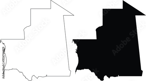 Mauritania outline map and solid map silhouette country