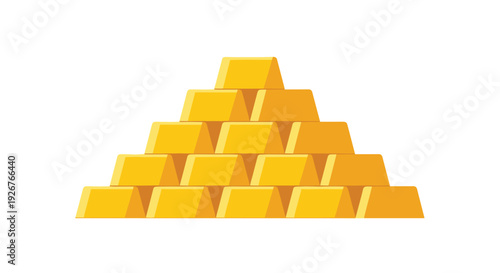 A stack of fifteen flat yellow gold bars arranged in a triangular pyramid shape sits centered against a solid white background.